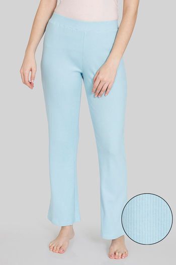 Buy Zivame Cosy Rib Knit Poly Loungewear Pants - Porcelain Blue